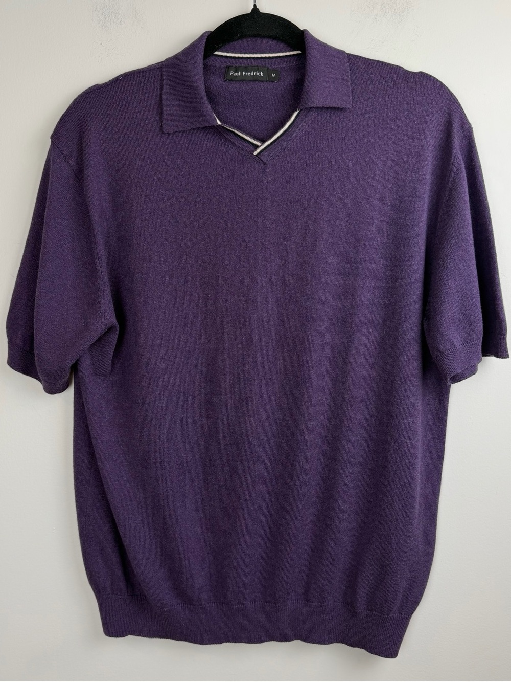 Paul Fredrick Men Silk / Cashmere Blend V-Neck Purple Collared Polo T-shirt Sz M